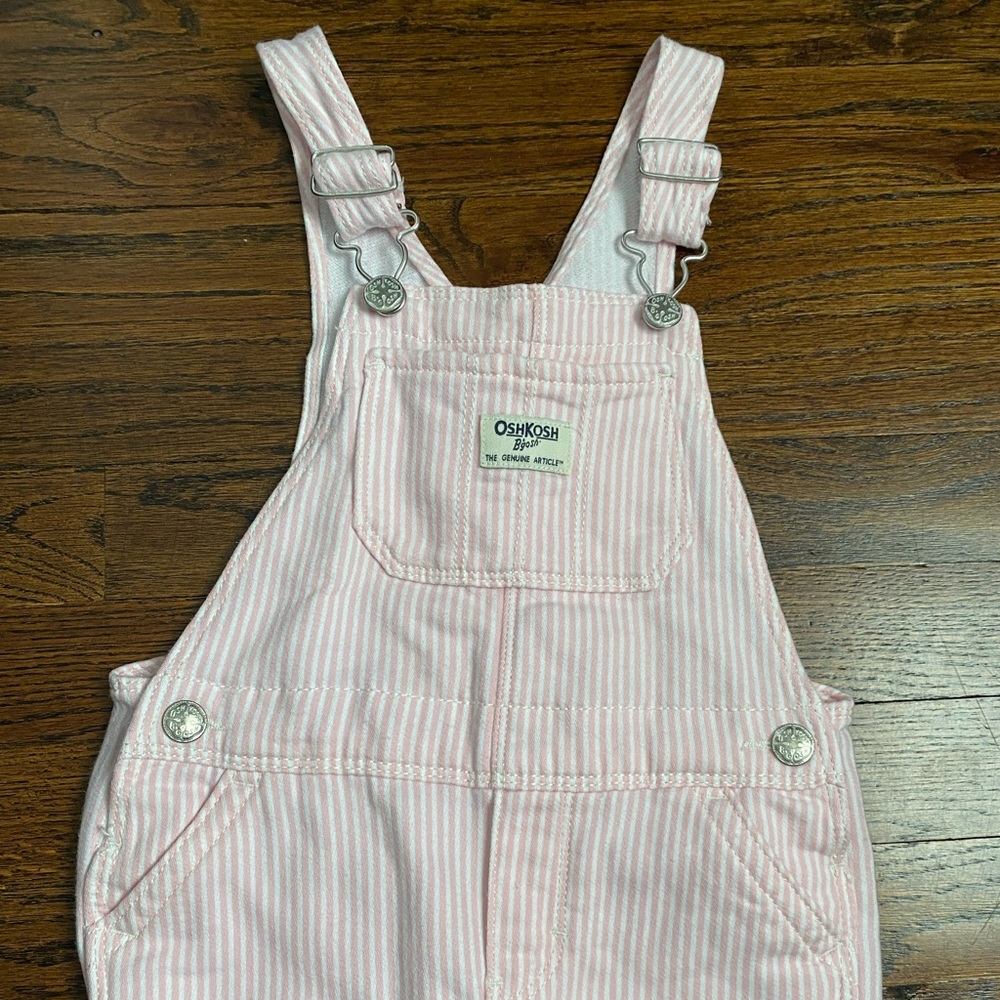 OshKosh B'gosh- toddler girl Overalls 4T pink stripe spring summer pinstripe - Picture 2 of 16